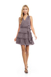 Sleeveless Tiered Surplice Mini Dress With Belt