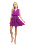Sleeveless Tiered Surplice Mini Dress With Belt