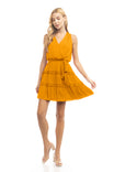 Sleeveless Tiered Surplice Mini Dress With Belt