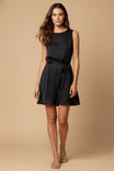 Silky Sleeveless Mini Dress With Waist Tie