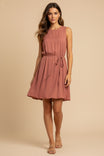 Silky Sleeveless Mini Dress With Waist Tie