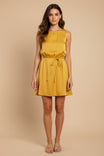Silky Sleeveless Mini Dress With Waist Tie