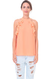 Sleeveless Top With Layered Ruffle Halter Neck