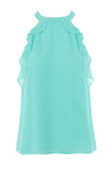 Sleeveless Top With Layered Ruffle Halter Neck