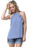 Sleeveless Top With Layered Ruffle Halter Neck