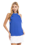 Sleeveless Top With Layered Ruffle Halter Neck