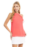 Sleeveless Top With Layered Ruffle Halter Neck