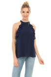 Sleeveless Top With Layered Ruffle Halter Neck