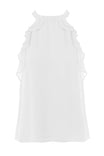 Sleeveless Top With Layered Ruffle Halter Neck