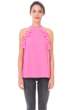 Sleeveless Top With Layered Ruffle Halter Neck