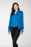 Surplice Lapel Tie Blouse With Balloon Sleeves