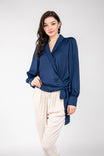 Surplice Lapel Tie Blouse With Balloon Sleeves