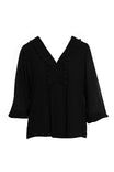 Pleated Ruffle Pintuck Blouse 3/4 Sleeves