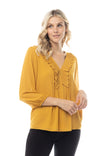 Pleated Ruffle Pintuck Blouse 3/4 Sleeves