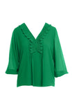 Pleated Ruffle Pintuck Blouse 3/4 Sleeves