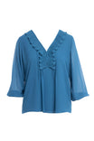Pleated Ruffle Pintuck Blouse 3/4 Sleeves