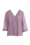 Pleated Ruffle Pintuck Blouse 3/4 Sleeves