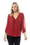 Pleated Ruffle Pintuck Blouse 3/4 Sleeves