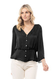 3/4 Flutter Sleeve V Neck Peplum Blouse