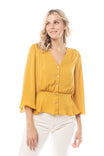 3/4 Flutter Sleeve V Neck Peplum Blouse