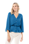 3/4 Flutter Sleeve V Neck Peplum Blouse