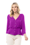3/4 Flutter Sleeve V Neck Peplum Blouse