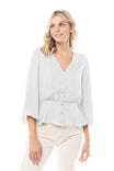3/4 Flutter Sleeve V Neck Peplum Blouse