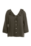 Ruffle Button Down Tie Blouse