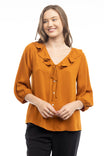 Ruffle Button Down Tie Blouse
