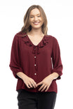 Ruffle Button Down Tie Blouse