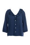 Ruffle Button Down Tie Blouse