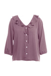 Ruffle Button Down Tie Blouse