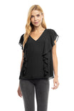 Pearl Beaded Ruffle V Neck Blouse