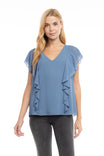 Pearl Beaded Ruffle V Neck Blouse