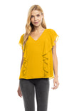 Pearl Beaded Ruffle V Neck Blouse