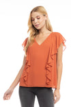 Pearl Beaded Ruffle V Neck Blouse