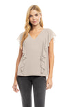 Pearl Beaded Ruffle V Neck Blouse
