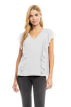 Pearl Beaded Ruffle V Neck Blouse