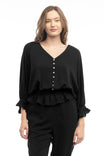 3/4 Sleeve Blouse With Tulip Ruffle