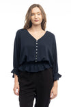 3/4 Sleeve Blouse With Tulip Ruffle