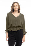 3/4 Sleeve Blouse With Tulip Ruffle
