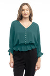 3/4 Sleeve Blouse With Tulip Ruffle
