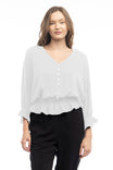 3/4 Sleeve Blouse With Tulip Ruffle