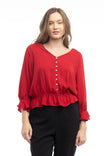 3/4 Sleeve Blouse With Tulip Ruffle