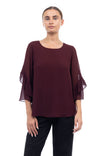 3/4 Pleated Ruffle Sleeve Blouse