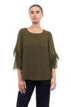 3/4 Pleated Ruffle Sleeve Blouse