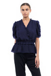 Pleated Ruffle Shirred Peplum Blouse