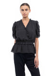 Pleated Ruffle Shirred Peplum Blouse