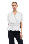 Pleated Ruffle Shirred Peplum Blouse