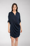 3/4 Sleeve Mini Cowl Front Shirt Dress